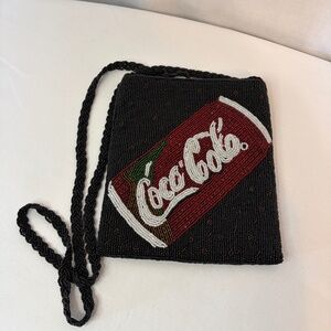 Coca Cola Glass Beaded Purse Coin Purse Handbag Tote Black Vintage Excellent